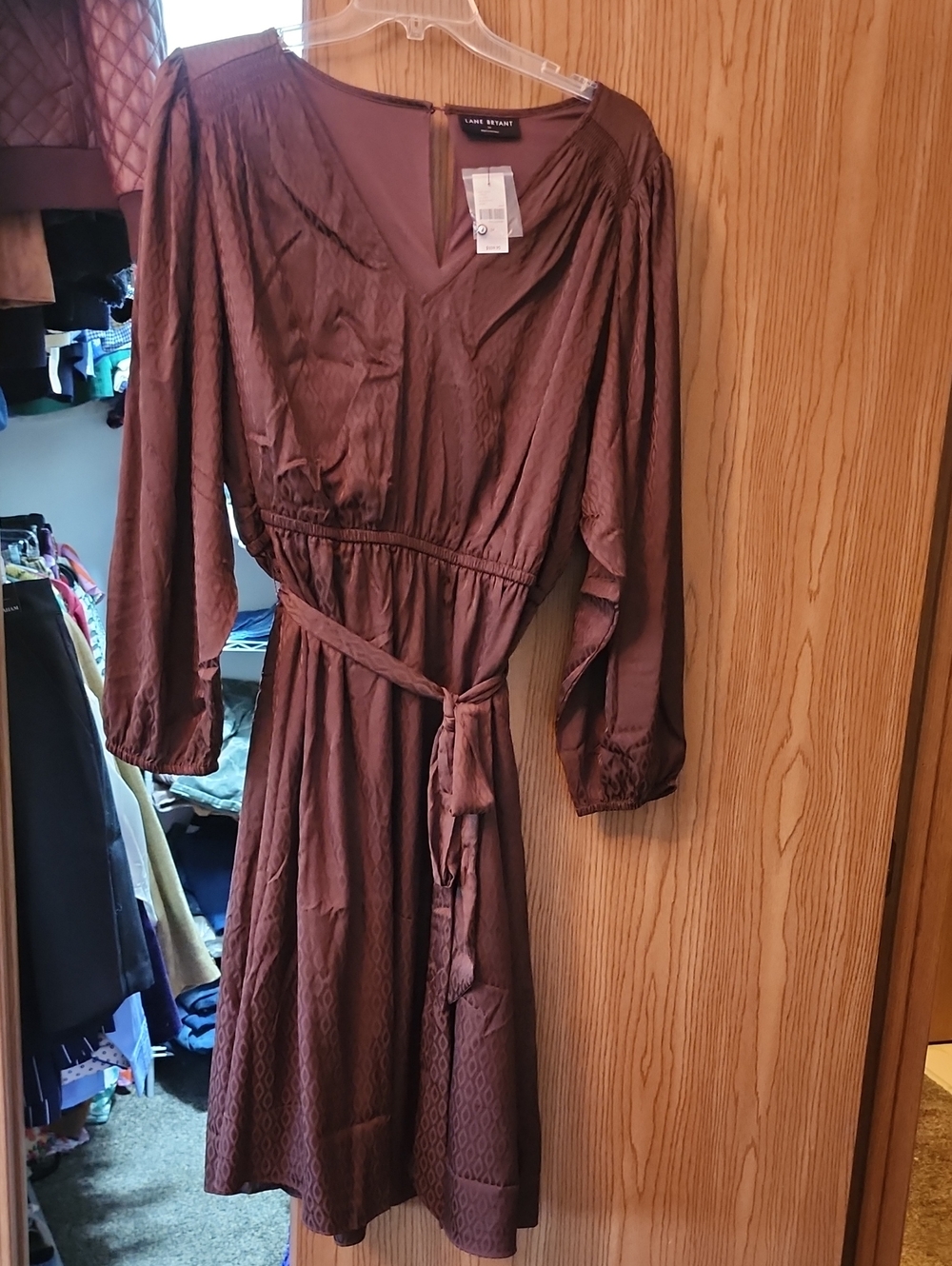 Lane Bryant Mauve-Brown Long Sleeve Tie-Waist Midi Dress